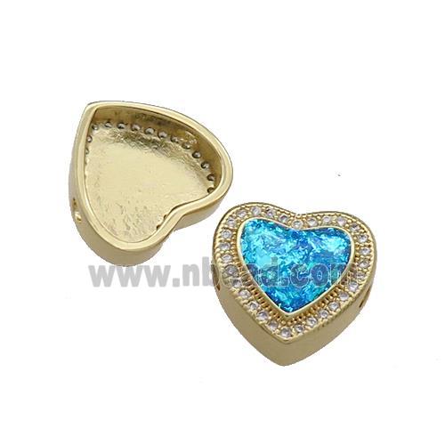 Copper Heart Beads Pave Blue Fire Opal Zircon 18K Gold