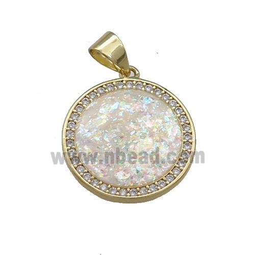 Copper Circle Pendants Pave Fire Opal Zircon 18K Gold