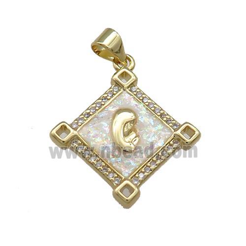 Virgin Mary Charms Copper Square Pendant Pave Fire Opal Zircon Prayer 18K Gold Plated