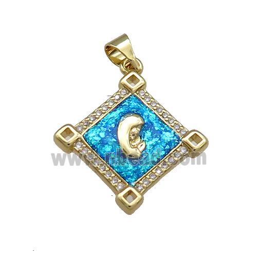 Virgin Mary Charms Copper Square Pendant Pave Fire Opal Zircon Prayer 18K Gold Plated