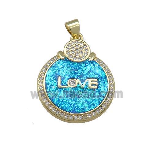 Copper Circle Pendant Pave Fire Opal Zircon LOVE 18K Gold Plated