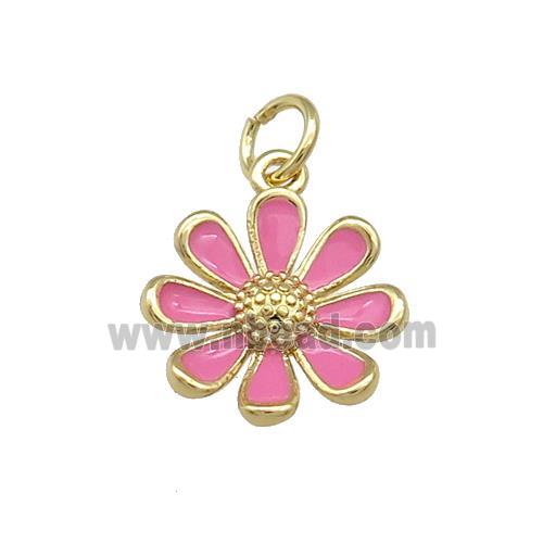 Copper Daisy Pendant Flower Pink Enamel Gold Plated