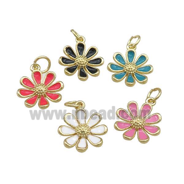 Copper Daisy Pendant Flower Enamel Gold Plated Mixed