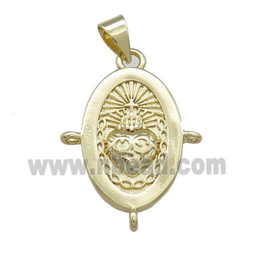Sacred Heart Charms Religious Copper Oval Pendant Gold Plated