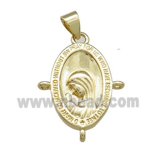 Virgin Mary Charms Copper Medal Pendant Oval Gold Plated