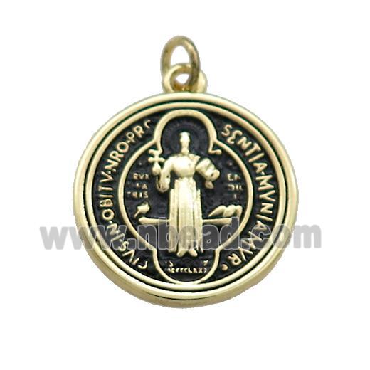 Copper Jesus Pendant Religious Medal Charms Black Painted Circle Gold Plated