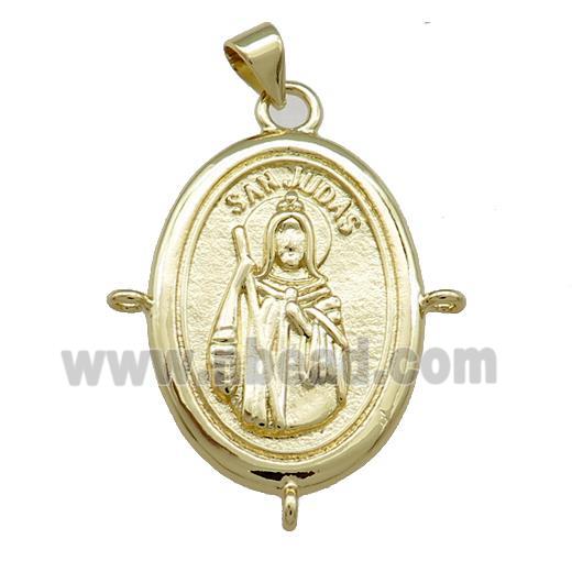 Saint Jude Charms Copper Mdeal Pendant Religious Oval Gold Plated