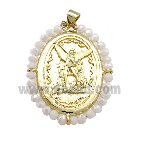Fairy Charms Copper Oval Pendant With White Crystal Glass Wire Wrapped Gold Plated
