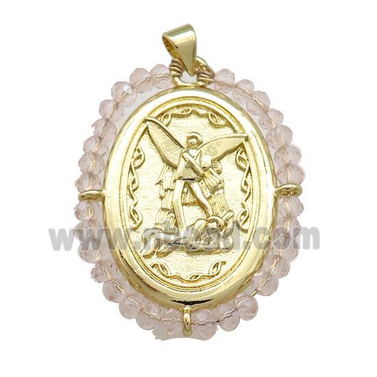 Fairy Charms Copper Oval Pendant With Crystal Glass Wire Wrapped Gold Plated