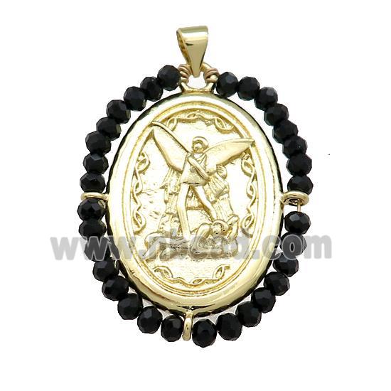 Fairy Charms Copper Oval Pendant With Black Crystal Glass Wire Wrapped Gold Plated