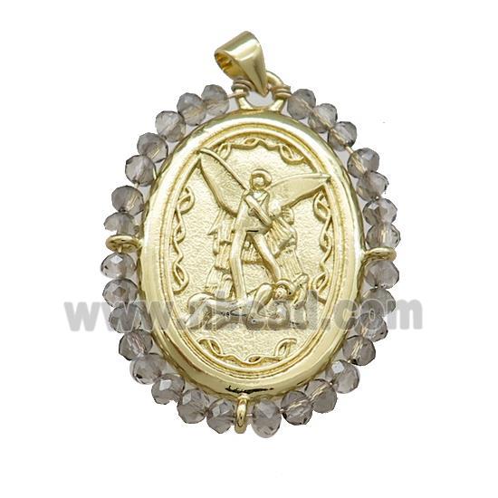 Fairy Charms Copper Oval Pendant With Smoky Crystal Glass Wire Wrapped Gold Plated
