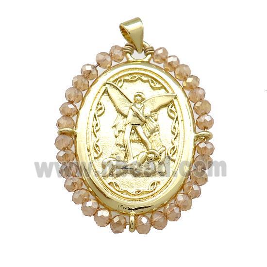 Fairy Charms Copper Oval Pendant With Champagne Crystal Glass Wire Wrapped Gold Plated