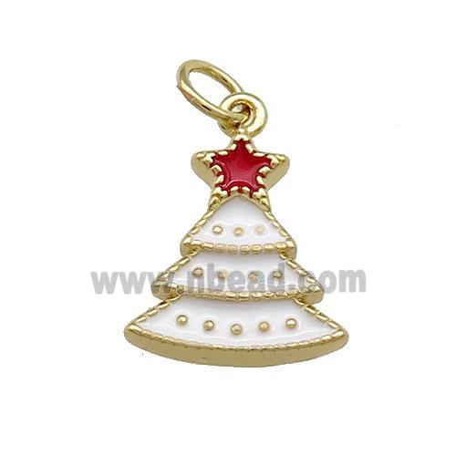Christmas Tree Charms Copper Pendant White Enamel Gold Plated