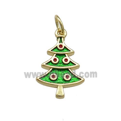 Christmas Tree Charms Copper Pendant Green Painted Gold Plated