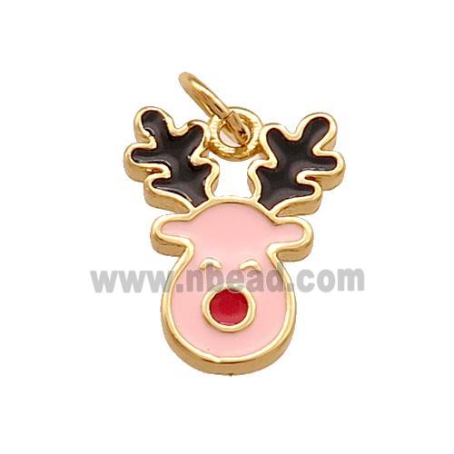 Christmas Reindeer Charms Copper Pendant Pink Enamel Gold Plated