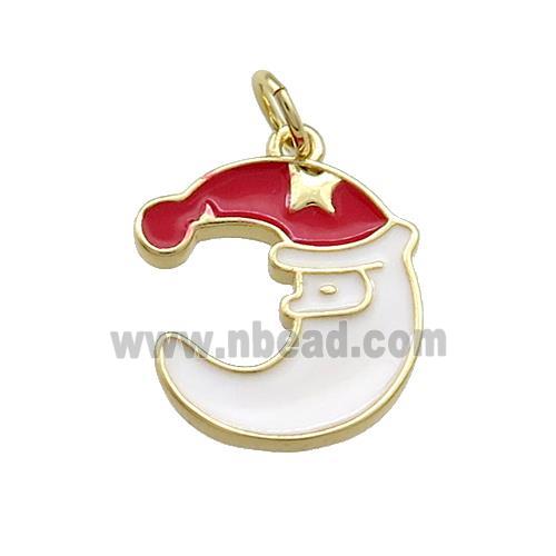 Christmas Hat Santa Claus Moon Charms Copper Pendant Red White Enamel Gold Plated