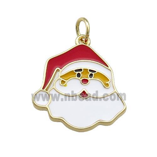 Christmas Santa Claus Charms Copper Pendant Red White Enamel Gold Plated