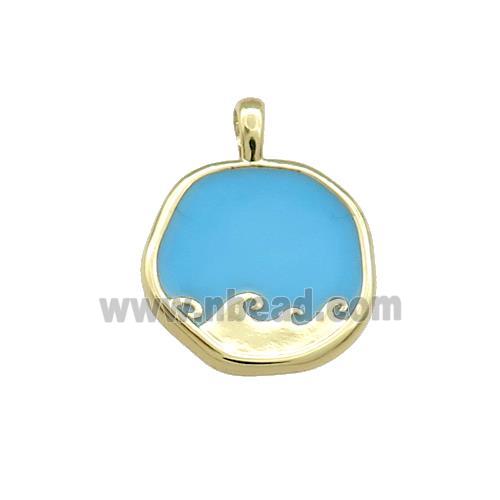 Copper Circle Pendant Surf Blue Enamel Gold Plated