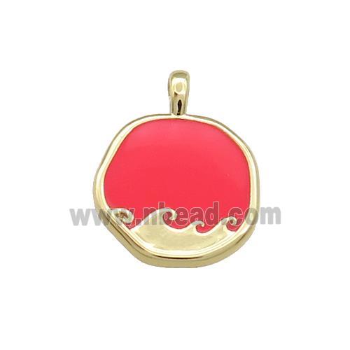 Copper Circle Pendant Surf Red Enamel Gold Plated