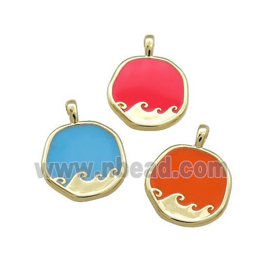 Copper Circle Pendant Surf Enamel Gold Plated Mixed