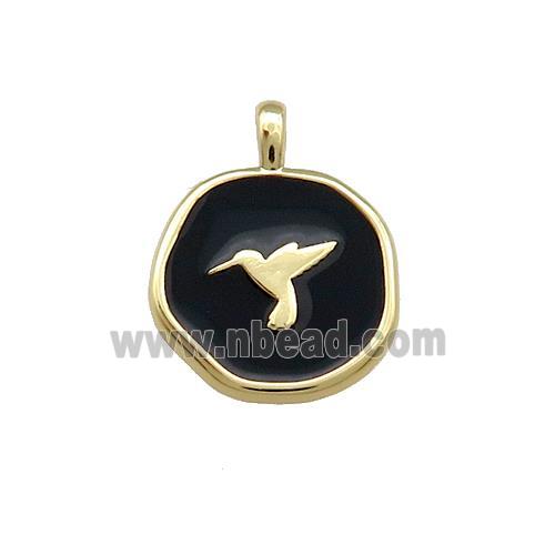 Copper Circle Pendant Hummerbirds Black Enamel Gold Plated