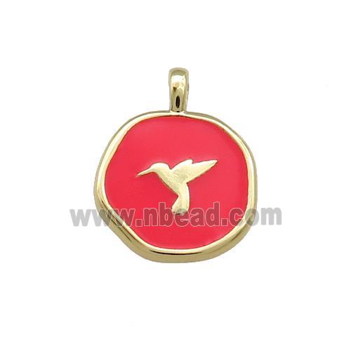 Copper Circle Pendant Hummerbirds Red Enamel Gold Plated