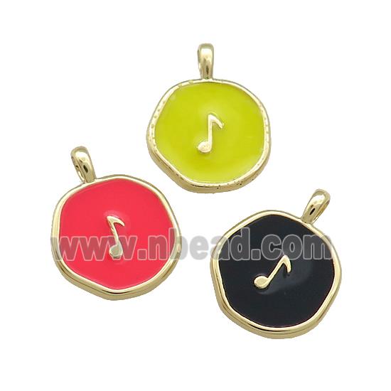 Copper Circle Pendant Musical Note Symbols Enamel Gold Plated Mixed