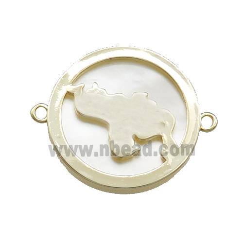Copper Circle Connector Pave Shell Rhinoceros Gold Plated