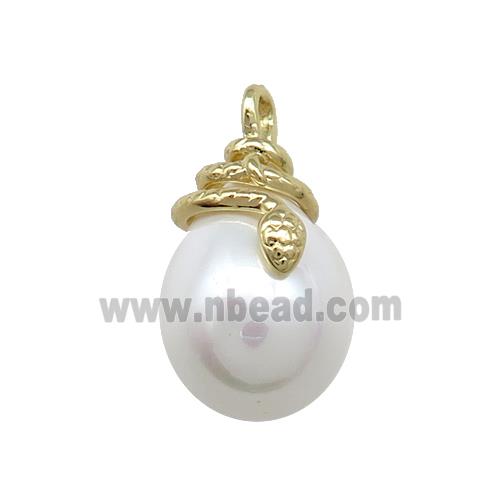 Copper Snake Pendant Pave Pearlized Shell Gold Plated