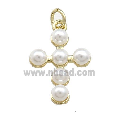 Copper Cross Pendant Pave Pearlized Resin Gold Plated