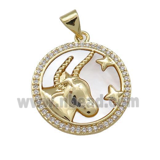 Zodiac Taurus Charms Copper Circle Pendant Pave Shell Zircon 18K Gold Plated