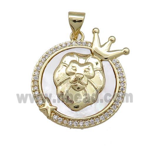 Zodiac Leo Charms Copper Circle Pendant Pave Shell Zircon 18K Gold Plated