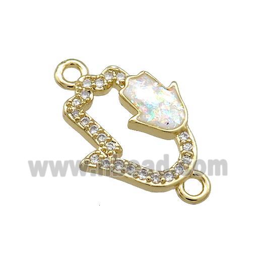 Copper Hamsahand Connector Pave White Fire Opal Zircon 18K Gold Plated