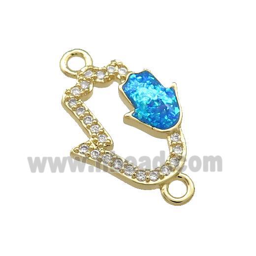 Copper Hamsahand Connector Pave Blue Fire Opal Zircon 18K Gold Plated