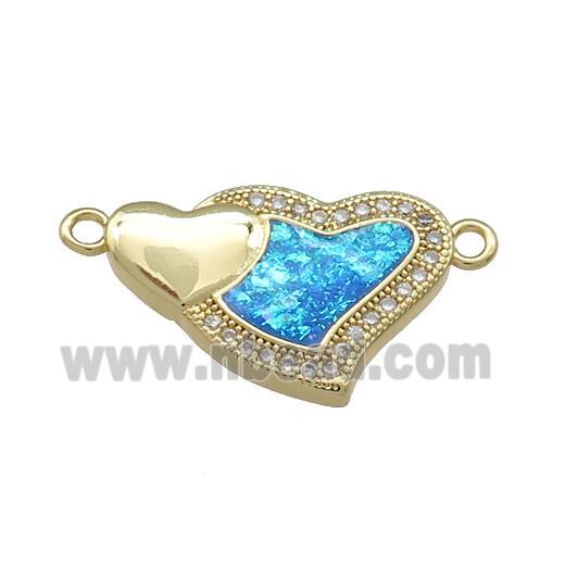 Copper Heart Connector Pave Blue Fire Opal Zircon 18K Gold Plated
