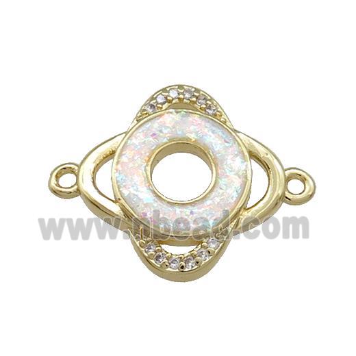 Copper Clover Connector Pave White Fire Opal Zircon Circle 18K Gold Plated