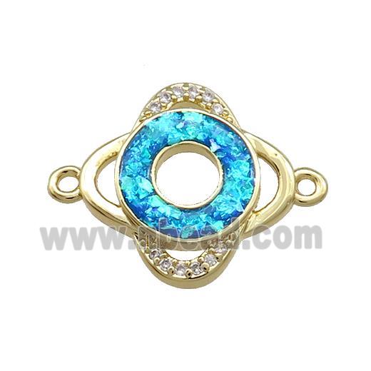 Copper Clover Connector Pave Blue Fire Opal Zircon Circle 18K Gold Plated
