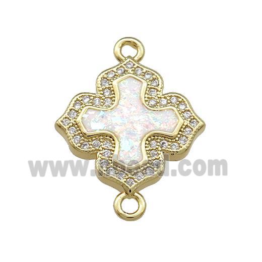 Copper Cross Connector Pave White Fire Opal Zircon 18K Gold Plated