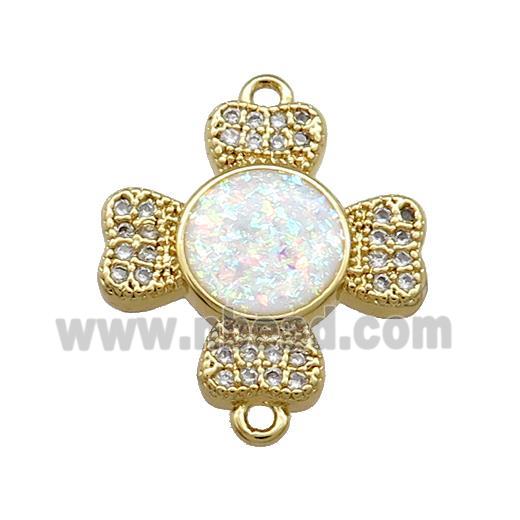 Copper Cross Connector Pave White Fire Opal Zircon Heart 18K Gold Plated