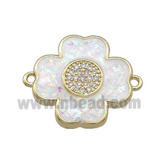 Copper Clover Connector Pave White Fire Opal Zircon 18K Gold Plated