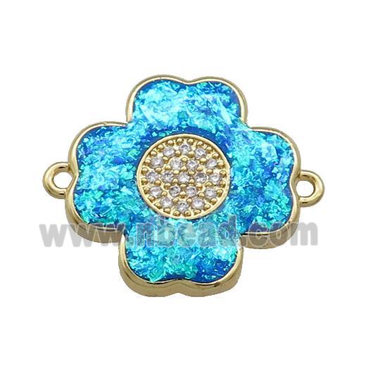 Copper Clover Connector Pave Blue Fire Opal Zircon 18K Gold Plated