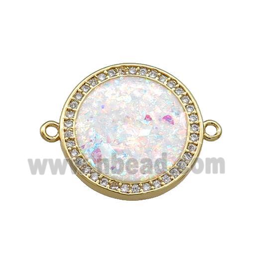 Copper Circle Connector Pave White Fire Opal Zircon 18K Gold Plated