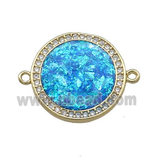 Copper Circle Connector Pave Blue Fire Opal Zircon 18K Gold Plated