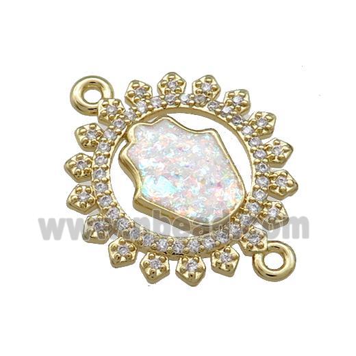 Copper Circle Connector Pave White Fire Opal Zircon Hamsahand 18K Gold Plated