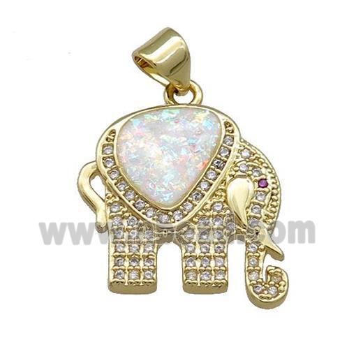 Elephant Charms Copper Pendant Pave White Fire Opal Zircon 18K Gold Plated