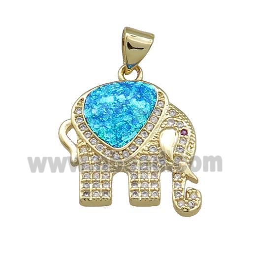 Elephant Charms Copper Pendant Pave Blue Fire Opal Zircon 18K Gold Plated