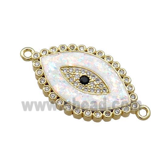 Evil Eye Charms Copper Connector Pave White Fire Opal 18K Gold Plated