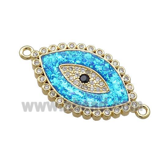 Evil Eye Charms Copper Connector Pave Blue Fire Opal 18K Gold Plated