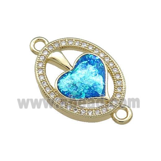 Copper Oval Connector Pave Blue Fire Opal Zircon Heart 18K Gold Plated