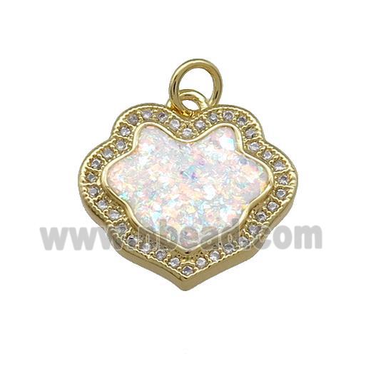 Copper Flower Pendant Pave White Fire Opal Zircon 18K Gold Plated